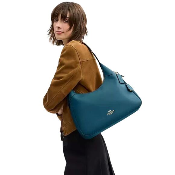 Coach Ella Shoulder Bag Teal W Gold Hardware NWT - Picture 3 of 7